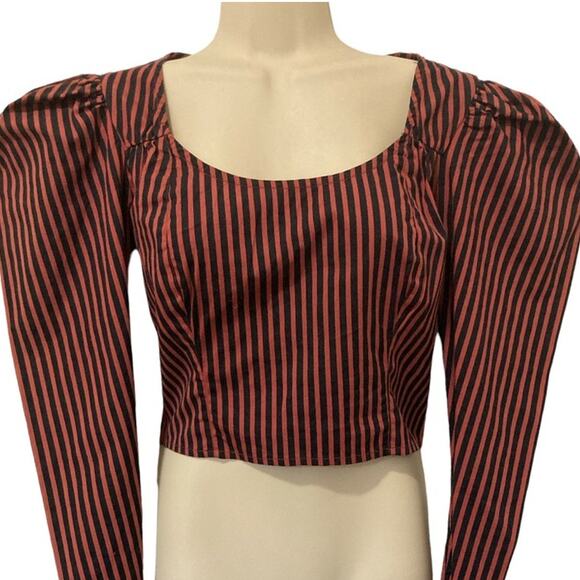 Free People Caroline Crop Top NWT New Pinstripe Puff Shoulder size S - Picture 8 of 9